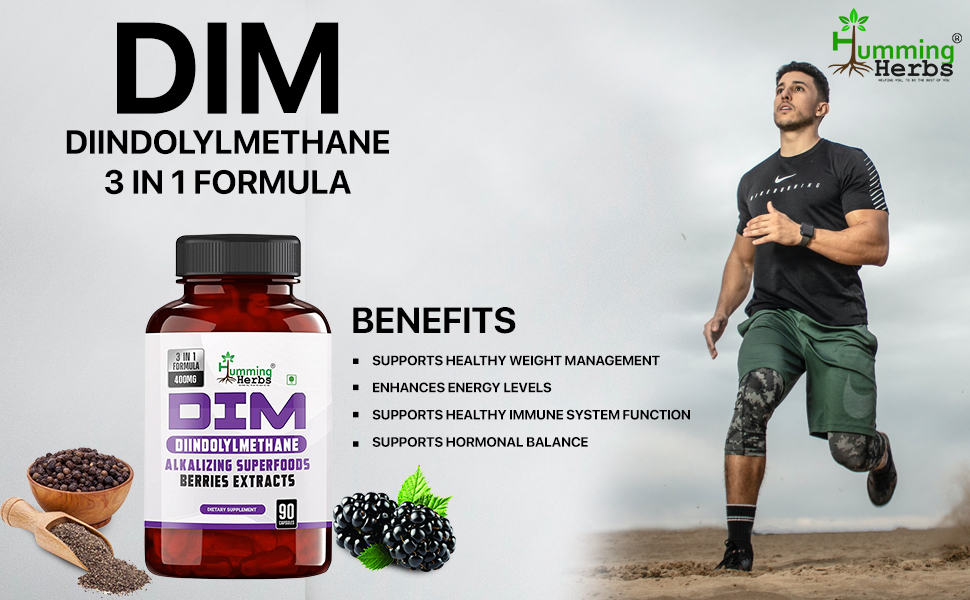 Humming Herbs DIM - Diindolylmethane - Alkalizing Extracts Spirulina,Berries Blend, Black Pepper Extract - 90 cap