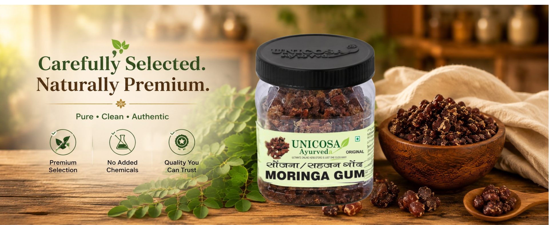 UNICOSA Ayurveda Natural Gond Moringa 100gm Natural Moringa Gum (100g), Moringa Gond | Gond Sonjana | Gondh Sahjan | Moringa Oleifera