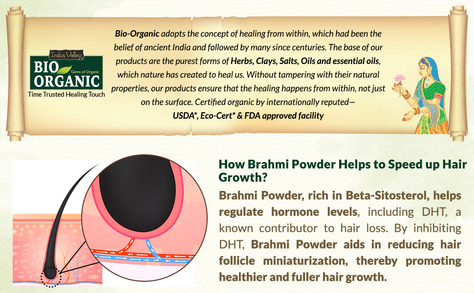 INDUS VALLEY Brahmi Leaf Powder 100g | Natural Ayurvedic Herb for Brain Health, Memory, Focus & Hair Care | Pure Bacopa Monnieri Supplement