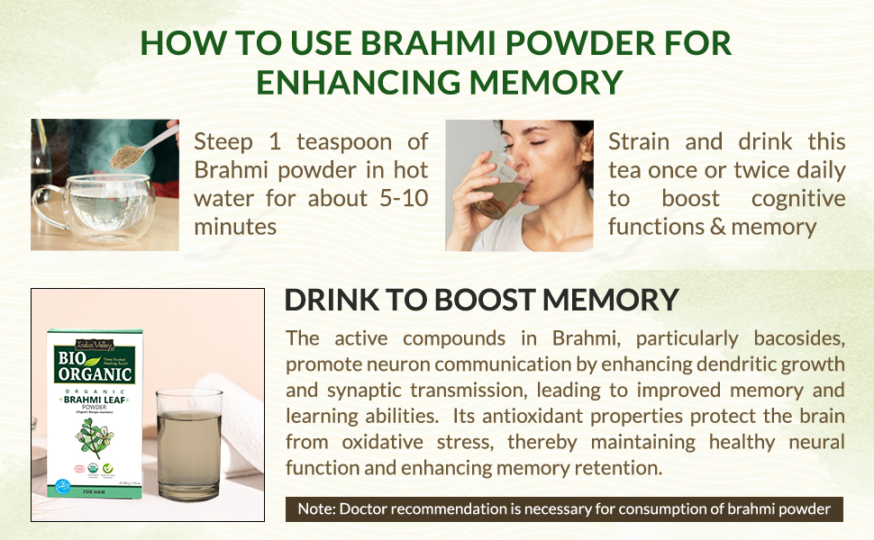 INDUS VALLEY Brahmi Leaf Powder 100g | Natural Ayurvedic Herb for Brain Health, Memory, Focus & Hair Care | Pure Bacopa Monnieri Supplement