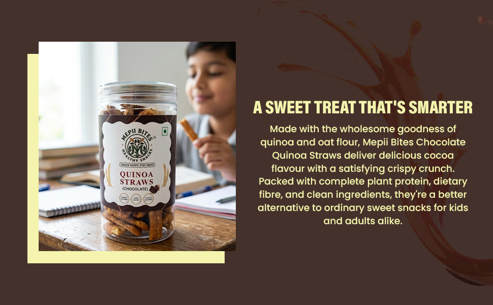 Mepii Bites Quinoa Straws Chocolate | Sweet Crunch Snack | 100g