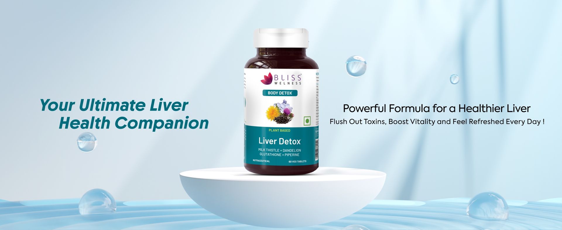 Bliss Welness Liver Detox | Milk Thistle, Silymarin Dandelion, Glutathione, Piperine Extract | Liver Protection | Liver Support Refresher Care Detox Cleansing Health Supplement (1 Month Pack (60 Tablets))