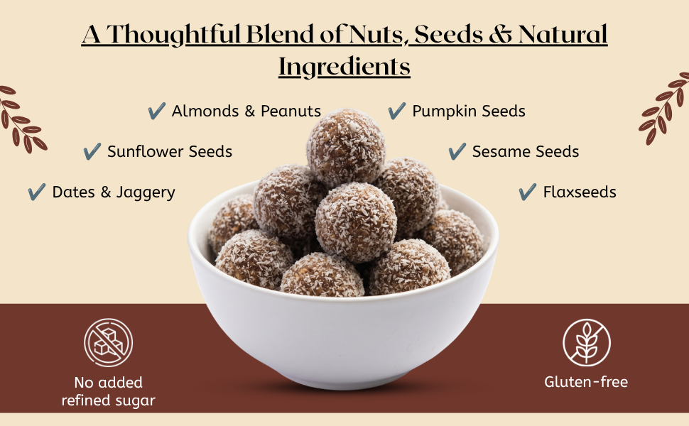 The Good Crumb Immunity Boosting Protein Bites I 500g I High Protein Laddoos I made with Almonds, Peanuts, Sesame, Sunflower, Pumpkin, Flaxseeds, Dates, Coconut, Jaggery & Cardamom I Gluten-free I Healthy snack