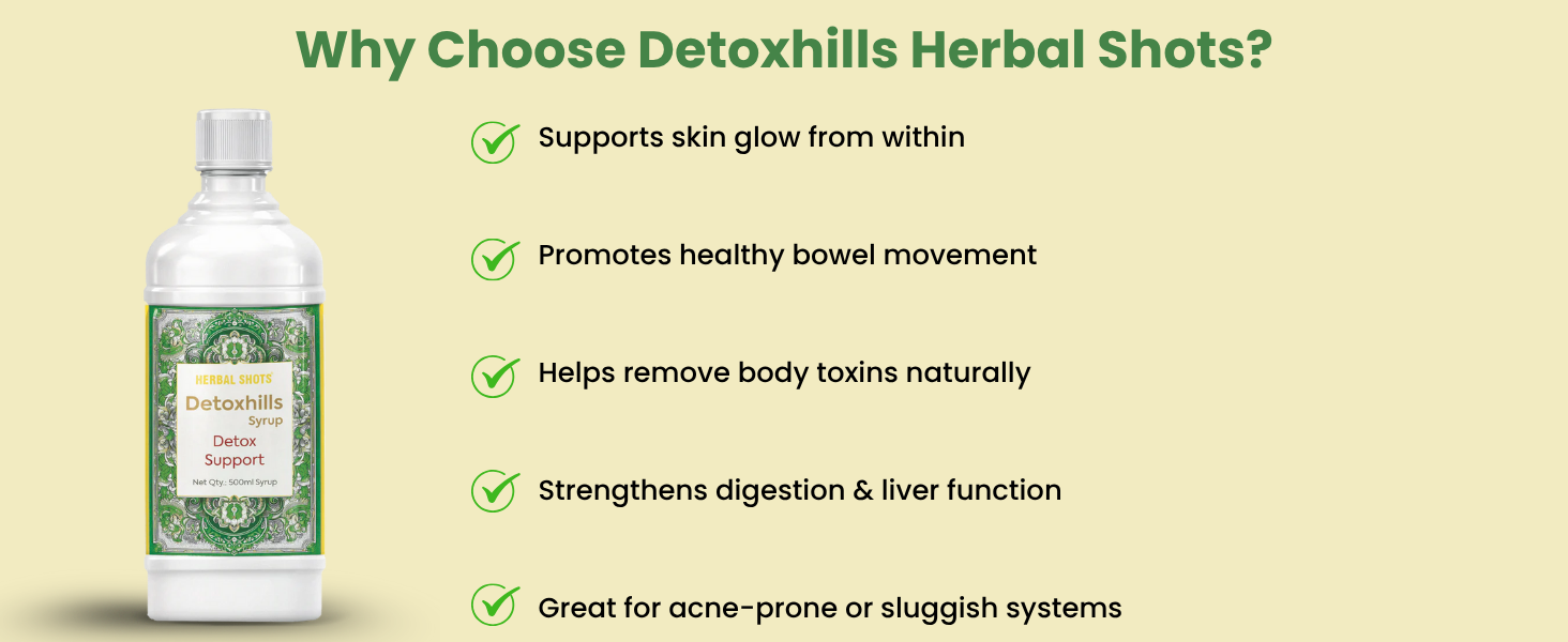 Herbal Hills Detoxhills Herbal Shots, 500 ML, | Supports Daily Detox & Liver Cleanse | Ayurvedic Herbal Juice For Digestion, Gut Health & Toxin Removal | With Triphala, Aloe Vera & Wheatgrass (Pack of 1)