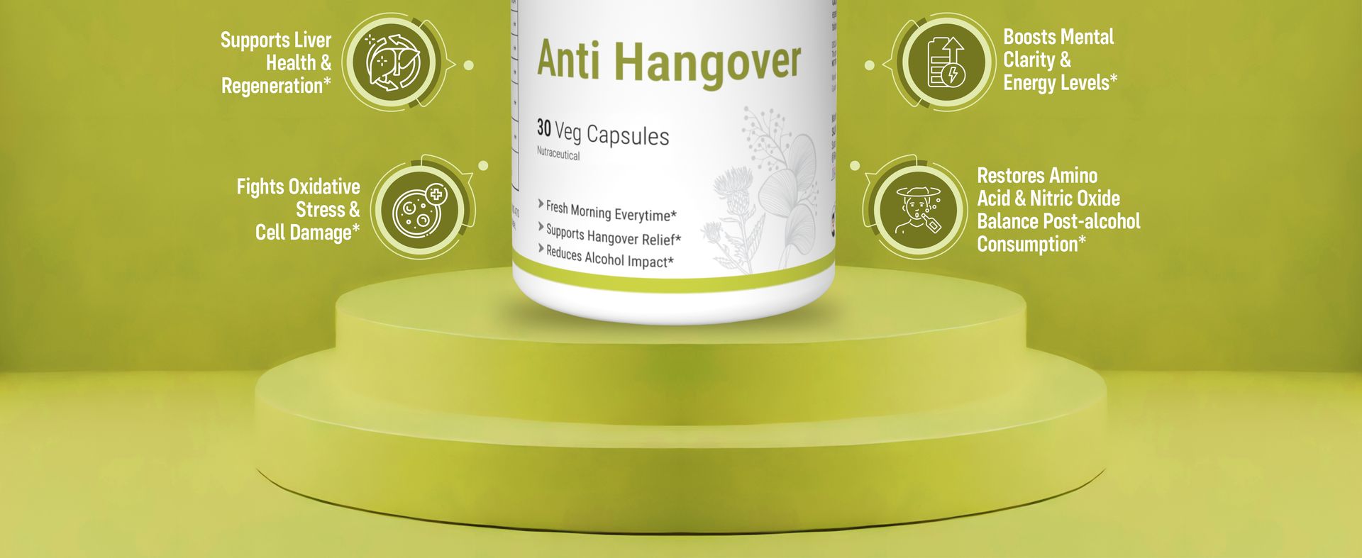 Sainebio Anti-Hangover Capsules | With Caffeine, N-Acetyl Cysteine, Milk Thistle & Herbal-Amino Blend | Natural Hangover Relief, Liver Detox, Rapid Hydration & Energy Support | Zero Sugar | 30 Capsules