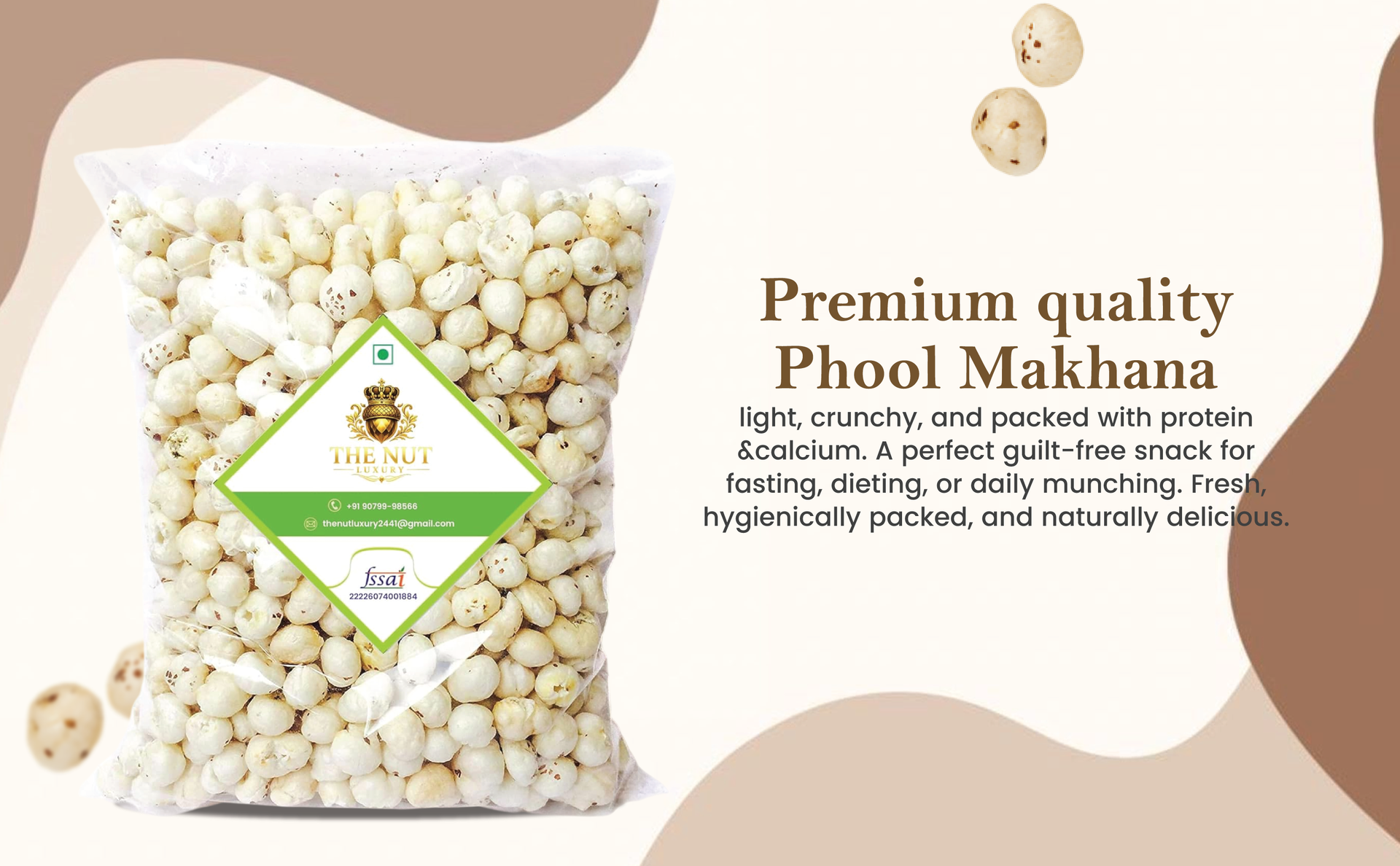 THE NUT LUXURY Plain Phool Makhana 1 kg || Big Size Phool Makhana/Handpicked Lotus Puffed Snacks || Rich in Calcium & Maintains Weight || Fit for Fasting