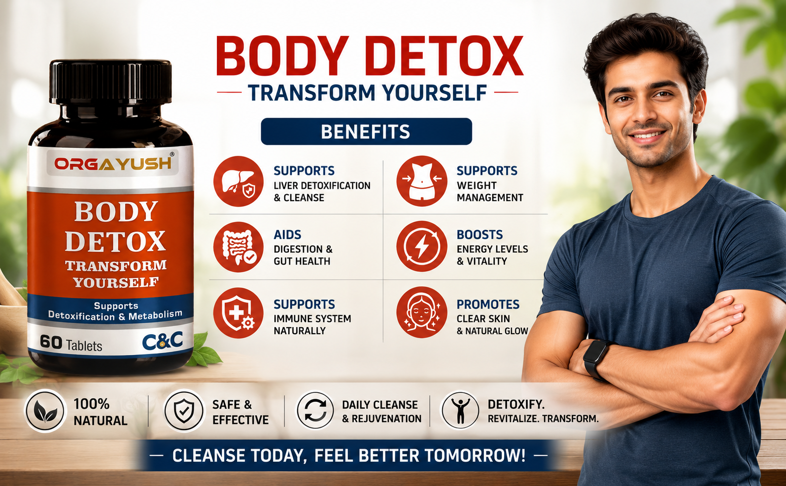 Body Detox Tablets for Daily Wellness – Herbal Supplement for Digestive Support, Liver Function, Immunity & Metabolism Support with Antioxidants (Pack of 2)