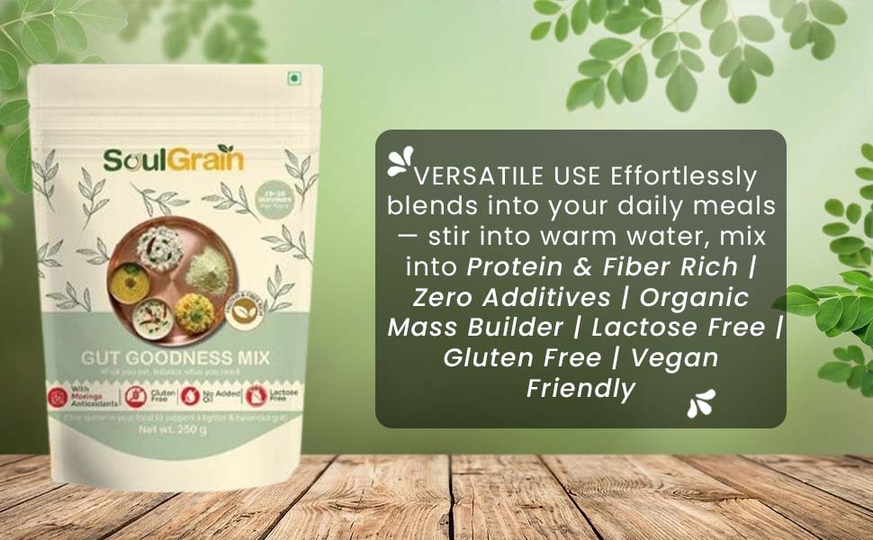 Gut Goodness Mix | Natural Moringa & Pulses Blend | Protein & Fiber Rich Gut Health Powder | Digestive Support & Bloating Relief | Herbal Gut Cleanse Mix | Digestive Wellness | Lactose Free | Gluten Free | Vegan Friendly | Pack 1 - 250g