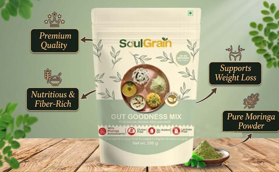 Gut Goodness Mix | Natural Moringa & Pulses Blend | Protein & Fiber Rich Gut Health Powder | Digestive Support & Bloating Relief | Herbal Gut Cleanse Mix | Digestive Wellness | Lactose Free | Gluten Free | Vegan Friendly | Pack 1 - 250g