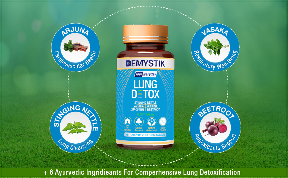 Lung Detox Tablets with Stinging Nettle & Vasaka Leaves Extract, for Detoxification of Lung, Tar removal, Mucus removal, Helps in respiratory system and Immune Defence