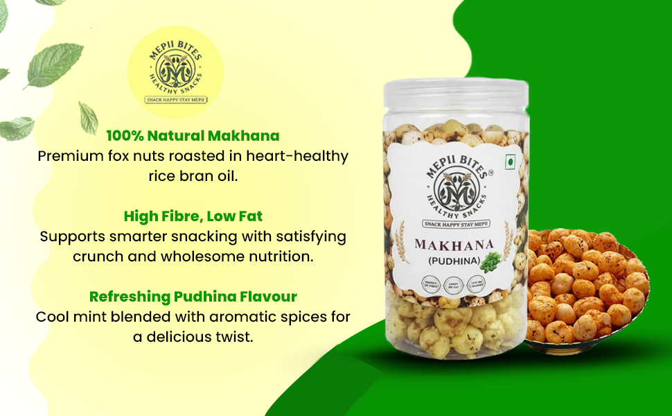 Mepii Bites Makhana Pudhina | Refreshing Mint Crunch Snack | 80g