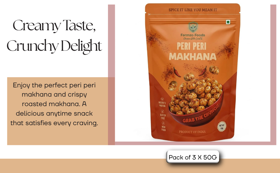 Farmzo Foods Peri Peri Makhana | Pack of 3 X 50G | Crispy Roasted Fox Nuts | 150G