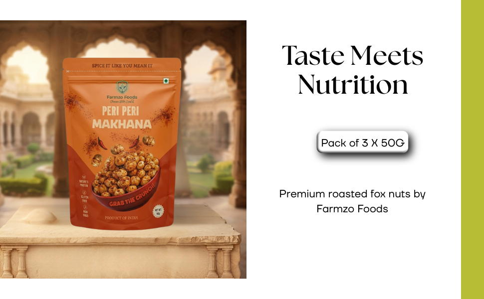 Farmzo Foods Peri Peri Makhana | Pack of 3 X 50G | Crispy Roasted Fox Nuts | 150G