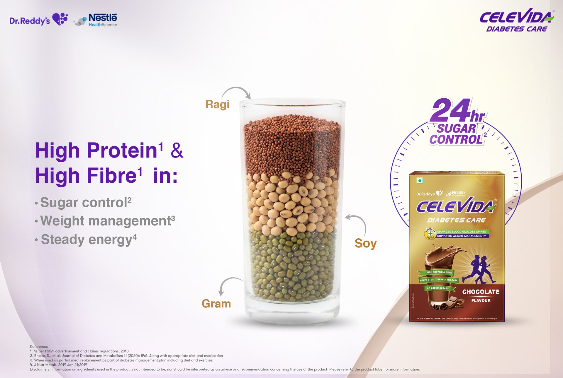 Celevida Protein Powder Drink for Diabetes Management by Dr. Reddy’s | Chocolate Flavour | No Added sugar | Plant based | For Sugar control, Weight Management & Immunity Support | 400gm BIB