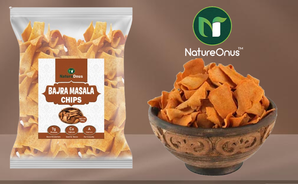 NatureOnus Ragi Chat Masala Chips 500gms | Gluten Free Finger Millets | Perfect Snacking Chips- Made with Ragi (Finger) | Millet-based Snacks | High Protein Snacks | High Fiber | Light & Crispy
