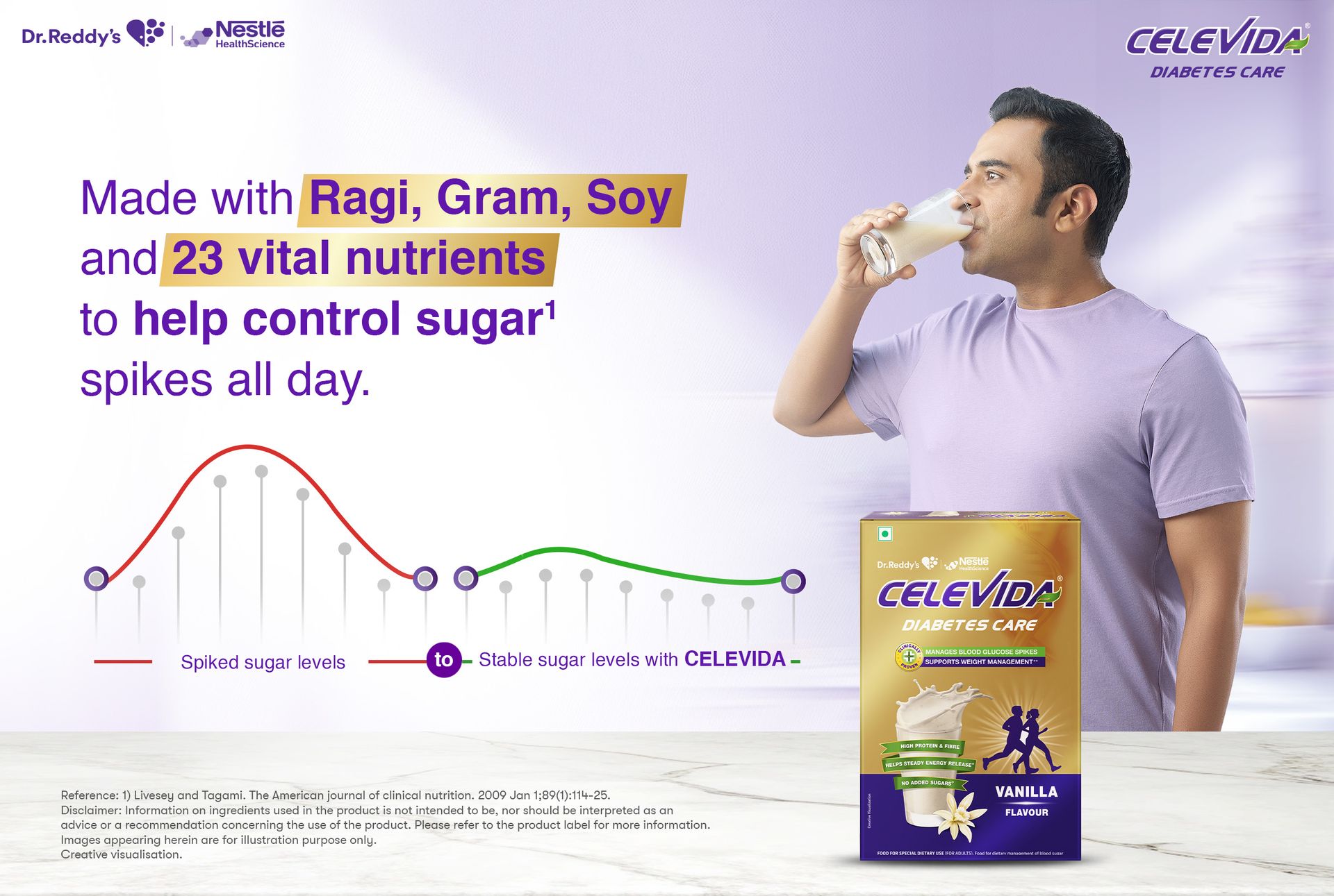 Celevida Protein Powder Drink for Diabetes Management by Dr. Reddy’s | Vanilla Flavour | No Added sugar | Plant based | For Sugar control, Weight Management & Immunity Support | 400gm BIB (Pack of 4)