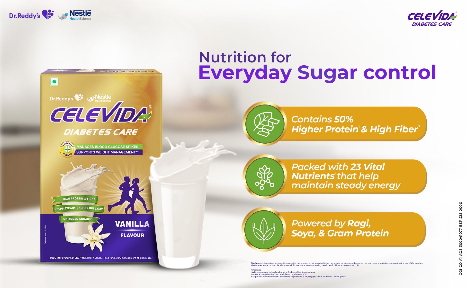 Celevida Protein Powder Drink for Diabetes Management by Dr. Reddy’s | Vanilla Flavour | No Added sugar | Plant based | For Sugar control, Weight Management & Immunity Support | 400gm BIB (Pack of 4)