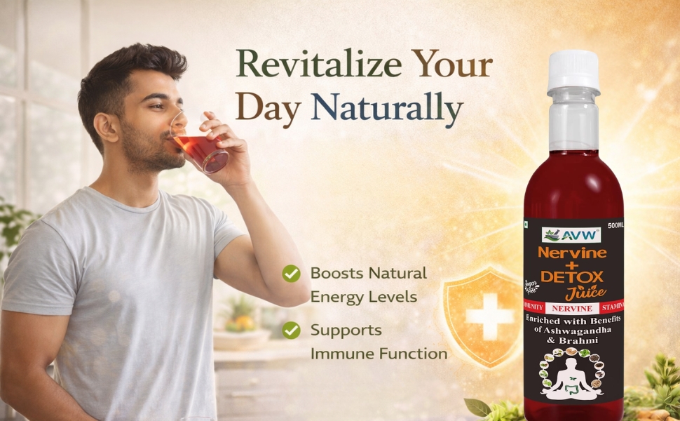 AVW Nervine Plus Detox Juice 500ml – Herbal Detox Cleanser for Liver, Blood & Nerves | Boosts Energy, Immunity & Mental Health Naturally | Blood Purifire , Body Detox Drink , Liver Cleanser , Immunity Booster Juice