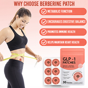 GLP-1 Support Patches for Appetite & Craving Control, Metabolism Balance with Berberine & Cinnamon Extract, Vegan Transdermal Wellness Patches, 30 Count (1 Month Supply)