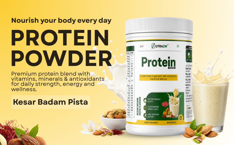 Protein Powder | Kesar Badam Pista Flavour | High Protein Supplement with Vitamins, Minerals & Antioxidants | Daily Nutrition Support | 200 g