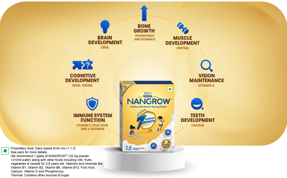 Nangrow Nutritious Milk Drink Powder For Growing Children Toddler Aged 2-6 Years | Contains DHA | Rich In Protein & Vital Nutrients | Creamy Vanilla Flavor, 400g, BIB Pack (Pack of 3)
