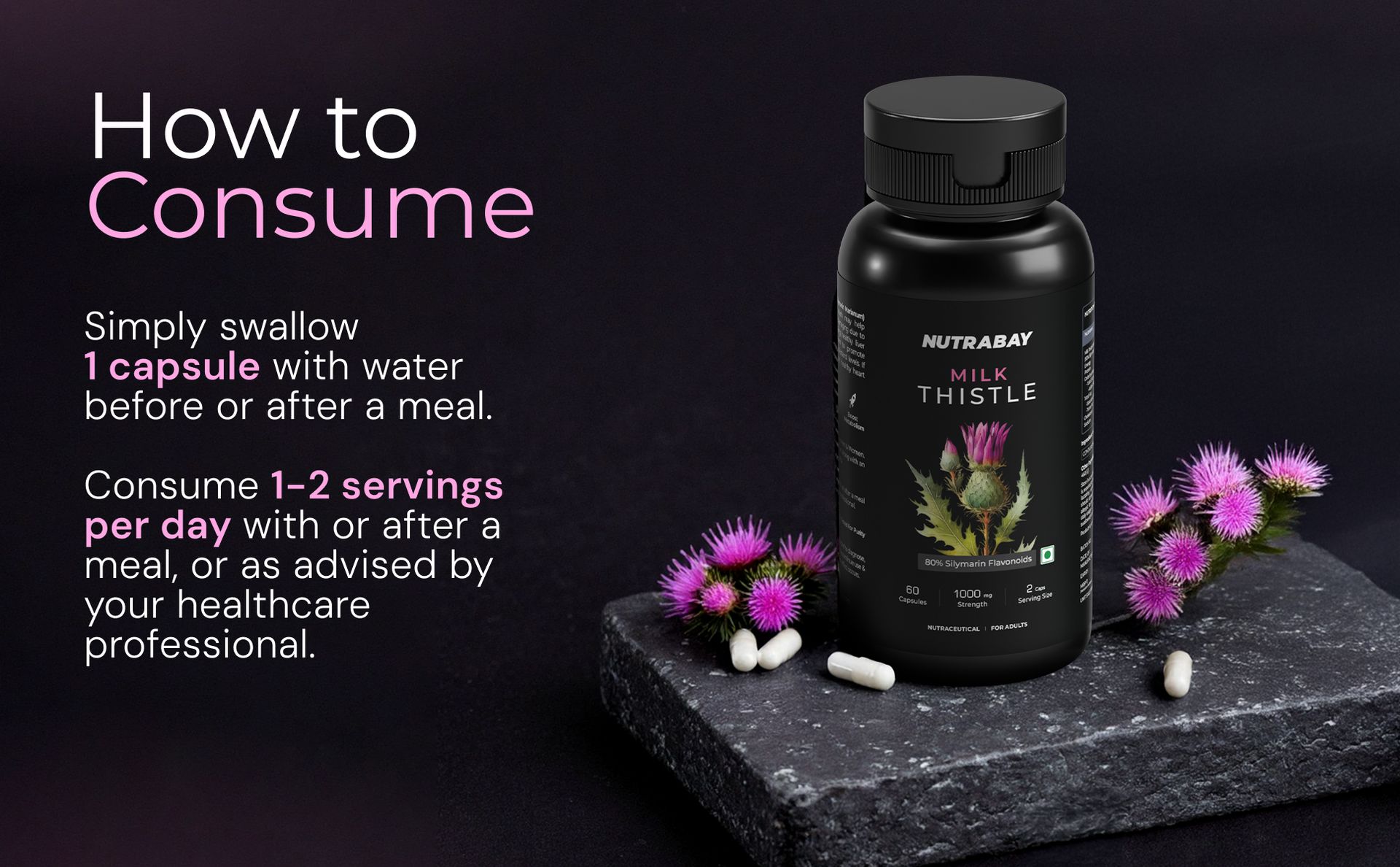 Nutrabay Wellness Milk Thistle Extract (80% Silymarin Marianum) - Improves Digestion, Liver Detox & Cleanse for Men & Women, Liver Support Supplement - 1000mg, 60 Veg Capsules