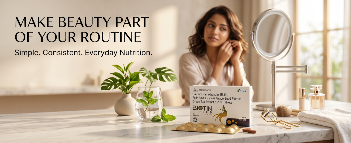 Knoll Healthcare Biotin Plus Tablets with Grape Seed Extract, Green Tea Extract, Zinc & L-Lysine | Supports Hair, Skin & Nail Health | Antioxidant & Nutritional Supplement (3x10 Capsules)