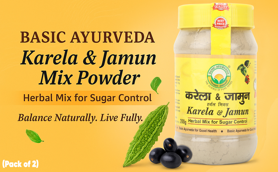 Basic Ayurveda Karela & Jamun Powder 200g Pack of 2 | Herbal Ayurvedic Blend for Healthy Blood Sugar Levels | Supports Digestion Metabolism & Diabetic Care