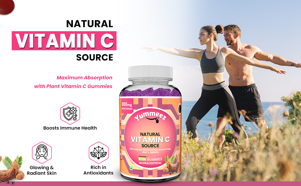 Naturyz Natural Vitamin C Gummies with Amla & Zinc | Immunity & Antioxidant Support | No Added Sugar, Plant-Based | No Ascorbic acid | Better Absorption & Bioavailability | Tasty Daily Wellness Supplement (Tamarind Flavour)- 50 gummies