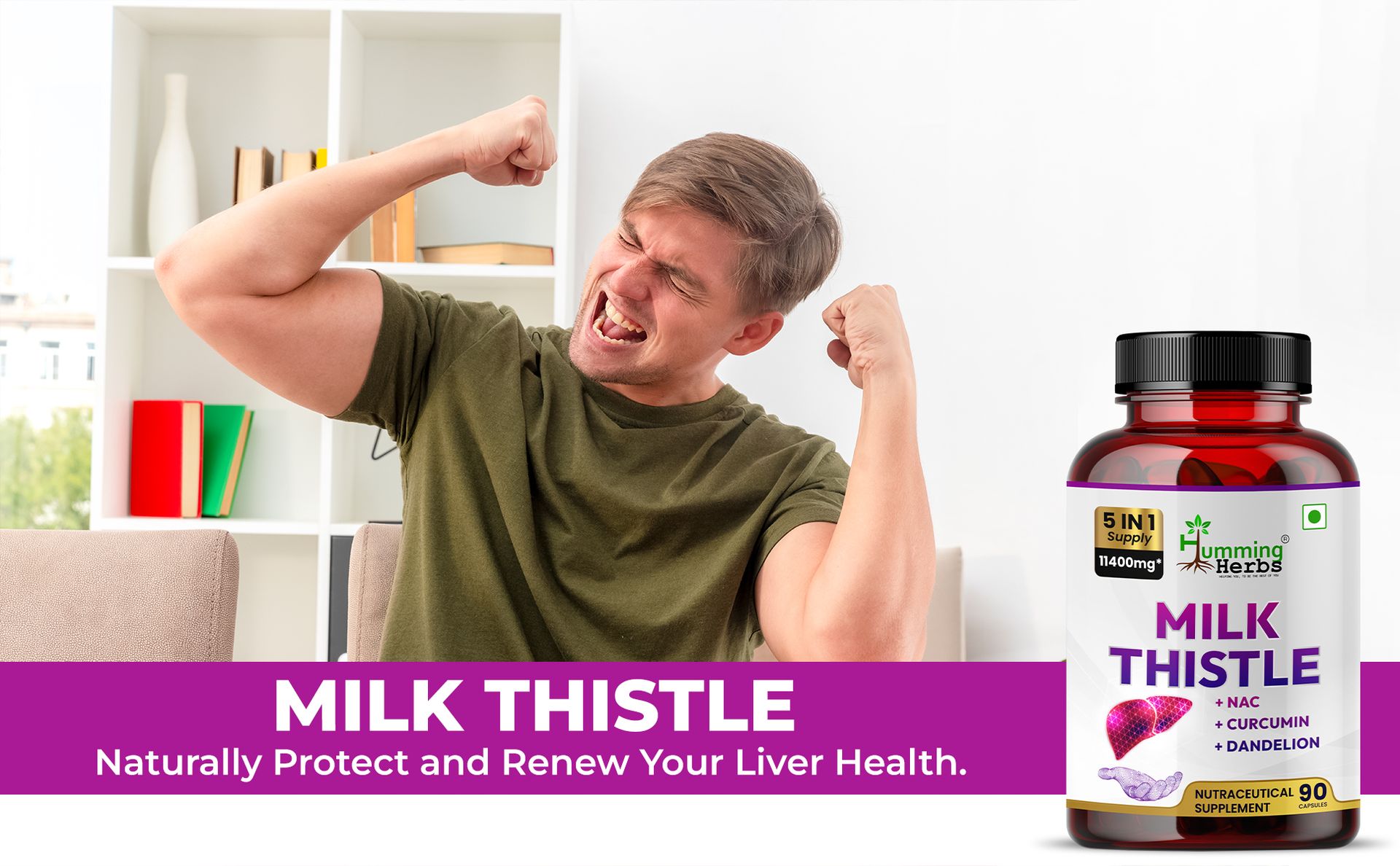 Humming Herbs Milk Thistle supplement 1140mg Liver Support Formula with NAC, Curcumin, Dandelion and Black Pepper - 90 Veg Capsules, Bioavailable Detox Supplement