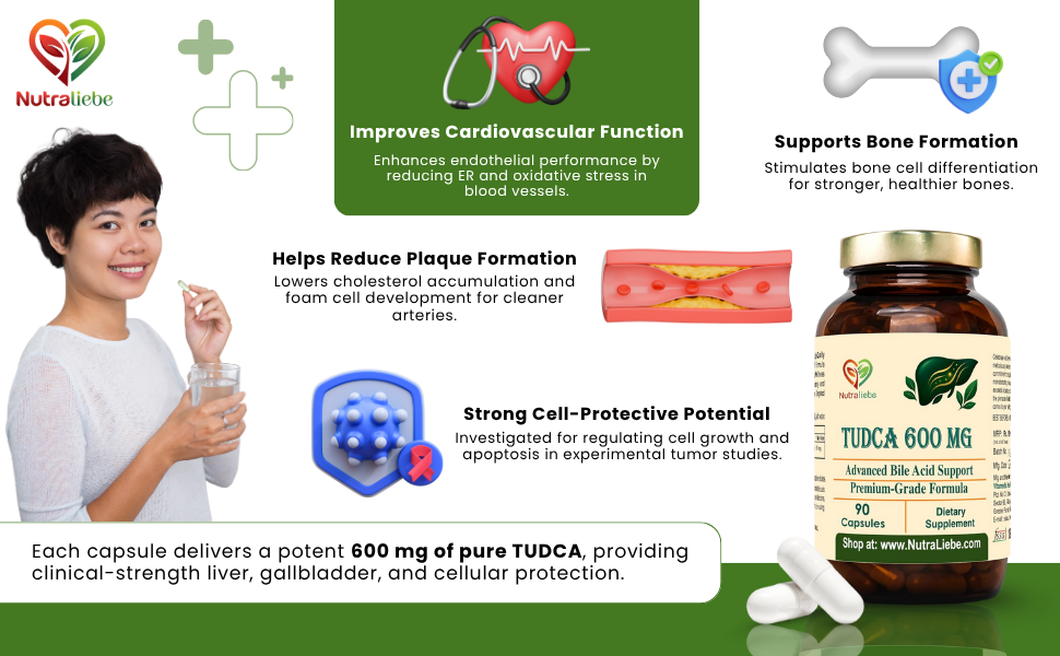 TUDCA 600 mg – Tauroursodeoxycholic Acid | Advanced Liver & Gallbladder Support | Cellular Detox, Bile Flow & Antioxidant Protection | 90 Vegetarian Capsules | Non-GMO, Gluten-Free, GMP-Certified
