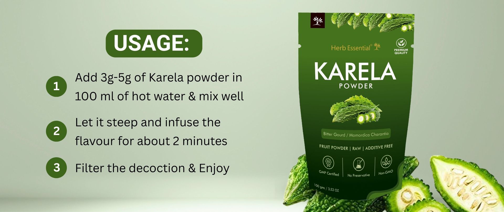 Herb Essential Karela Powder 100g, Bitter Gourd Momordica Charantia Herb
