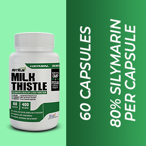 Nutrija Milk Thistle Extract 400mg | 60 Veg Capsules | Standardized to 80% Silymarin | Herbal Supplement | For Liver Support & Detoxification