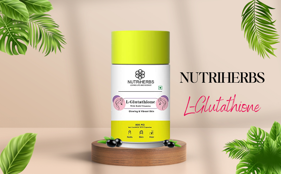 NUTRI HERBS L-Glutathione 800mg Capsules with Vitamin C, E & Biotin | Skin Brightening & Antioxidant Supplement | Glowing Skin, Healthy Hair & Nails | For Men & Women | 30 Capsules