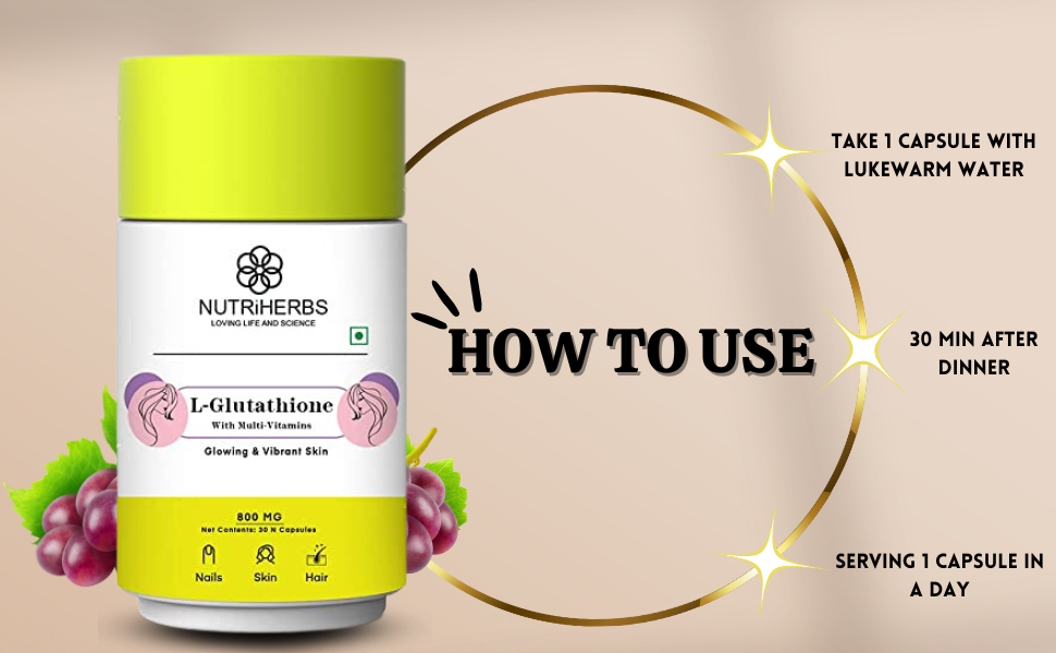 NUTRI HERBS L-Glutathione 800mg Capsules with Vitamin C, E & Biotin | Skin Brightening & Antioxidant Supplement | Glowing Skin, Healthy Hair & Nails | For Men & Women | 30 Capsules