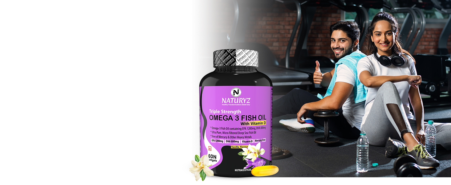 Naturyz Triple Strength Omega 3 Fish Oil with Highest Strength 2450 mg Omega 3-6-9 Per Serving(EPA 1200mg DHA 800mg)Capsule For Men & Women(Mercury Free, Preservatives Free, Anti Reflux 120 Softgels)