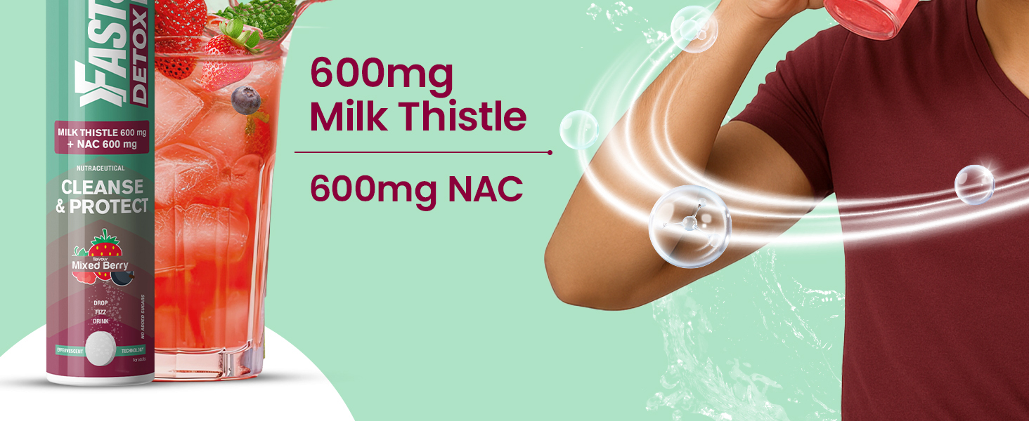 Fast&Up Liver Detox |Cleanse & Protect Liver| Milk Thistle Extract | N-Acetylcysteine (NAC) | Eliminates Toxins | Liver Recovery | Improved Liver Health (40 Effervescent Tablets, Mixed Berry Flavor)