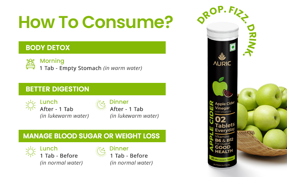 Auric Apple Cider Vinegar | 60 Acv Tablets With Vitamin B6 & B12 | Weight Loss & Metabolism Benefits | Supports Digestion, Bloating Relief & Gut Health For Men And Women
