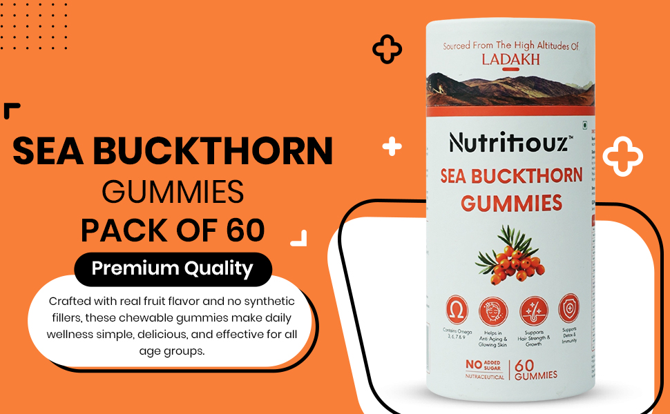 Seabuckthorn Gummies for Immunity & Glowing Skin | Rich in Vitamin C, Omega 3,6,7,9 & Antioxidants | Boosts Immunity, Brightens Skin | Pack of 60 Gummies