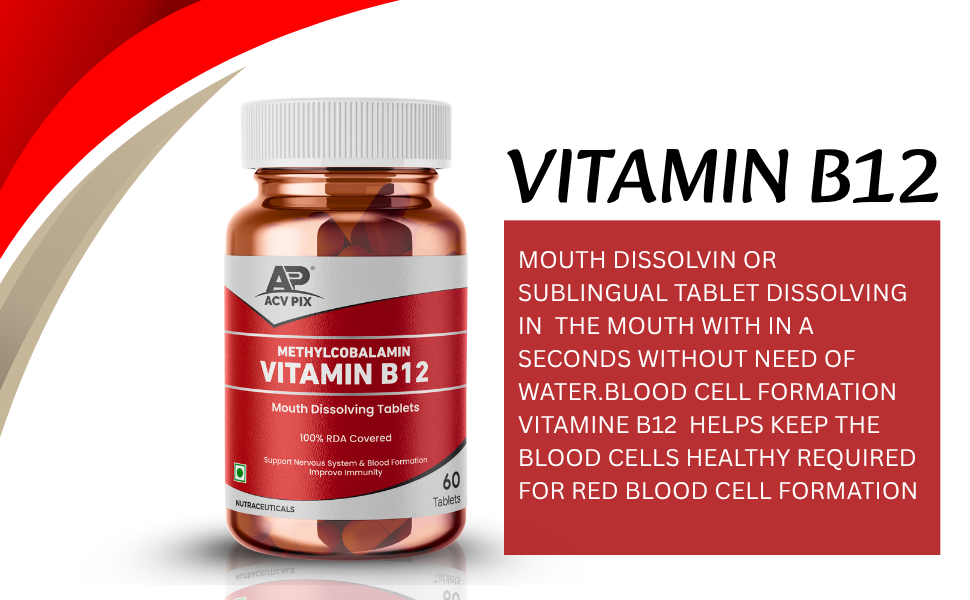 Vitamin B12 Tablets Mango Flavor, Methylcobalamin 60 Tablet for Energy and Nervous System Support for Men and Woman, Daily Use Vitamin B12 Supplements