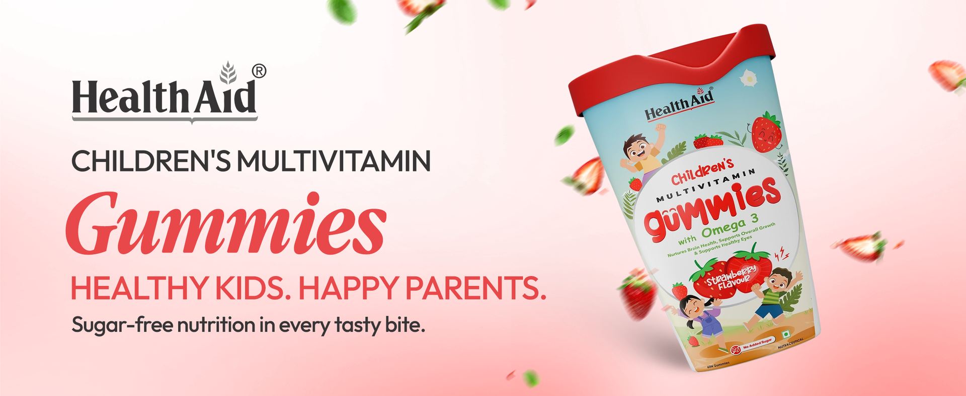 HealthAId Children's Multivitamin Gummies - Sugar-Free Fiber & Omega 3 | Supports Brain & Eye Health, Immunity, Digestion, Daily Wellness | 24 Essential Nutrients with Iron, Vitamins C, A, B, D | Natural Berry & Strawberry Flavor | Dairy & Soy Free - 60 Gummies