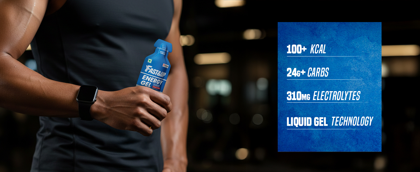 Fast&Up Energy Gel- Chocolate Bourbon flavour (Caffeinated) - Pack of 6 Gel Sachets, For Instant energy boost, Improved endurance and performance