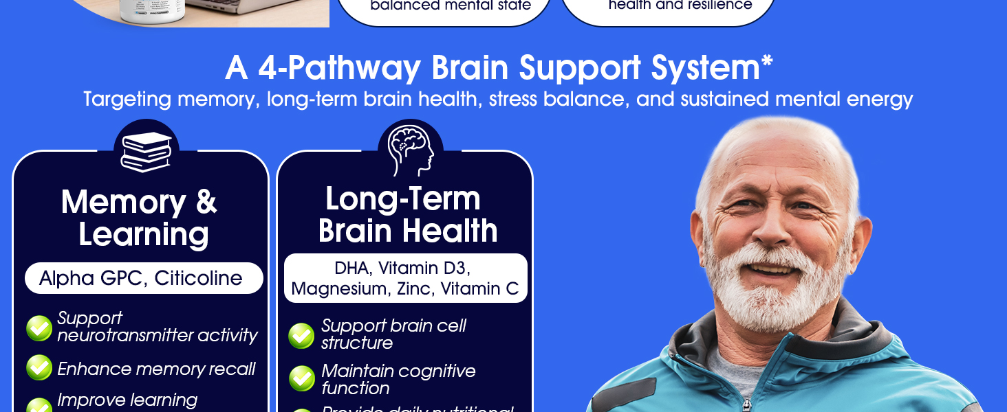 Brain Supplements for Memory and Focus - 22-in-1 Brain Supplement with Alpha GPC, Citicoline, Vitamin B12, Bacopa, Lion’s Mane, DHA - Brain Health for Clarity, Energy & Cognitive Support, 90 Count