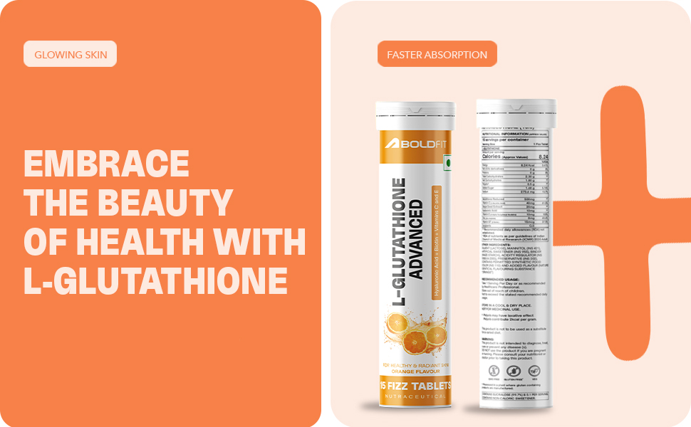 Boldfit Glutathione Effervescent 500mg LGlutathione Tablets with Vitamin E,Biotin and Vitamin C Tablet Supports Healthy Skin, Detoxification and Immune Health- 30 Veg Effervescent