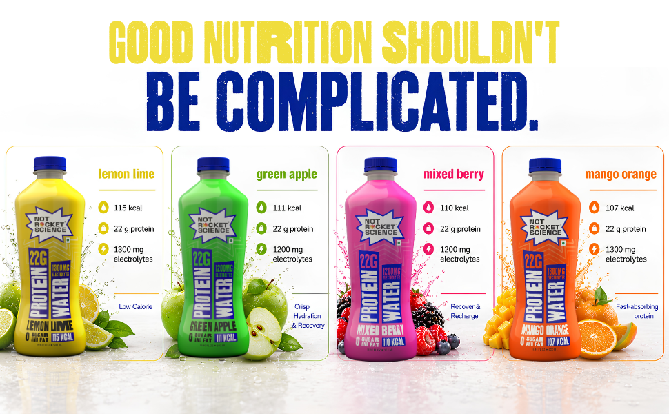 Not Rocket Science Protein Water - Lemon Lime | 22g Clear Whey Protein Isolate | 1300mg Electrolytes | 5g BCAAs | Zero Sugar | High Protein Drink | 500ml Pack of 3