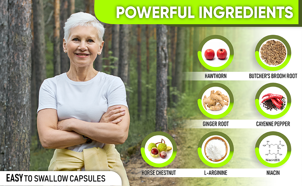 Best Blood Circulation Supplements and Vein Support-Blood Flow, Leg Circulation, Heart Health, and Varicose Veins.With Butcher's Broom, and Diosmin.Helps reduce swelling & Discomfort In Legs.90 Caps.