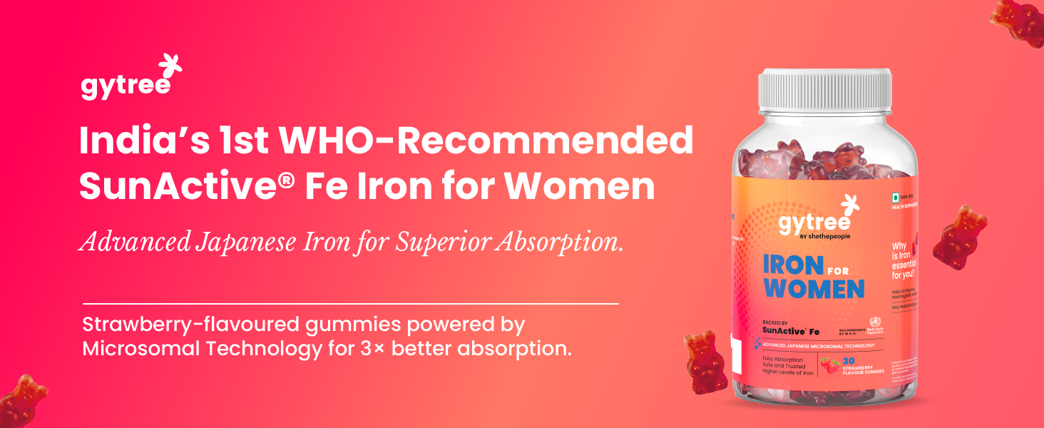 Gytree Iron Gummies for Women with W.H.O. Recommended SunActive Fe | Pregnancy Safe Clinically Proven Iron Supplement For Women | Boosts Haemoglobin & Body Immunity |Helps Treat Anaemia (Pack of 30)