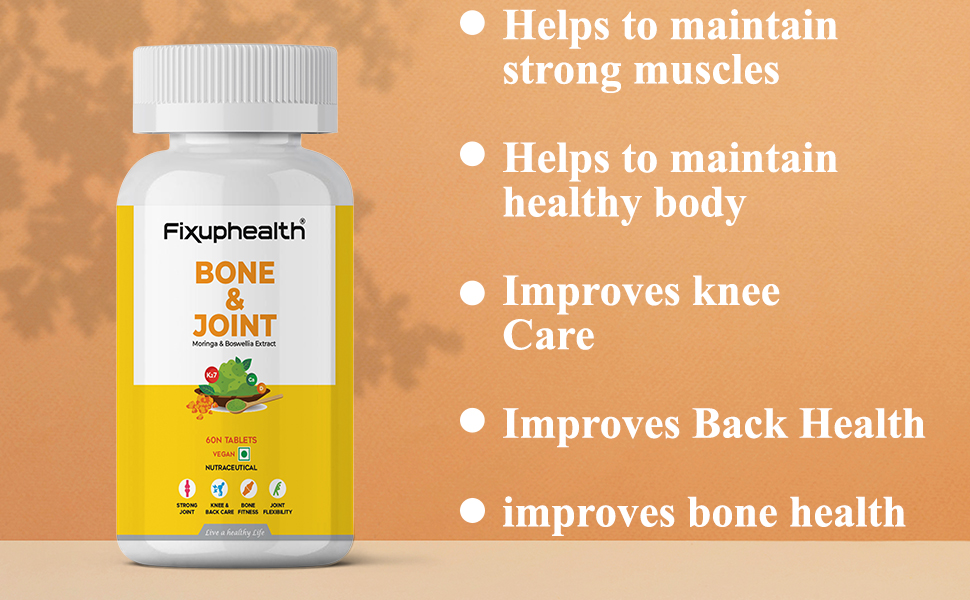 Fixuphealth Calcium Citrate Malate Tablets with Magnesium, Zinc, Vitamin D2, K2, Moringa & Boswellia Serrata | Bone & Joint Support Supplement for Men & Women | 60 Tablets