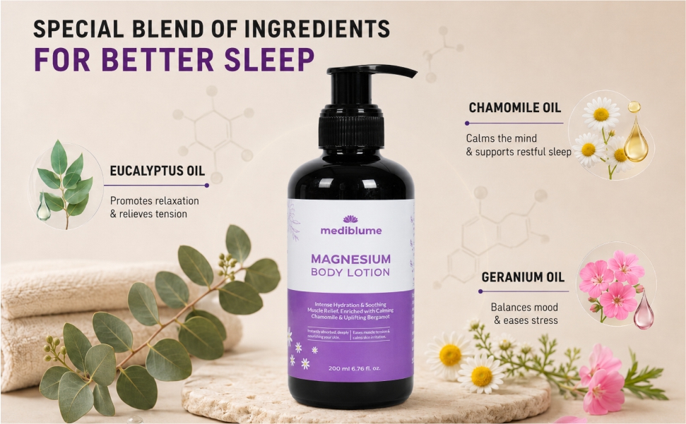 Magnesium Body Lotion for Muscle & Joint Comfort | Supports Post-Workout Recovery & Night Relaxation | For Tired Muscles & Occasional Cramps | Fast Absorbing | With Chamomile, Lavender, Almond Oil, Vitamin E & Aloe Vera | 200ml