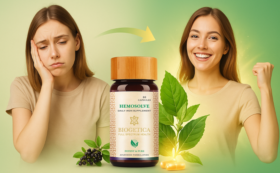 Hemosolve Daily Iron Supplement, Ayurvedic Formulation, Indian Sarasaparilla, Liver & Spleen Health, 80 Capsules